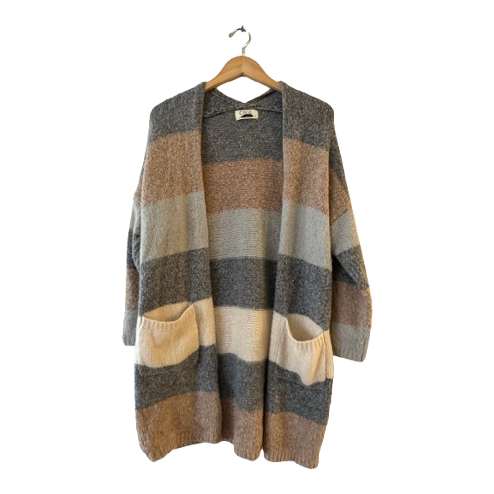CAGE Women's‎ Stripe Open Front Cardigan Sweater